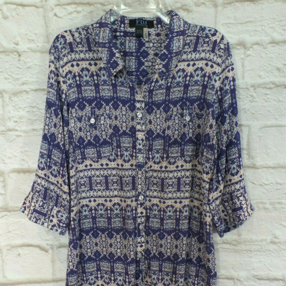 FDJ French Dressing Jeans size 18 Aztec Print 3/4 Sleeve Blouse